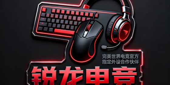 锐龙电竞外设品牌Logo展示，该品牌为完美世界电竞官方指定外设合作伙伴，提供赛事用键盘鼠标耳机等专业装备。